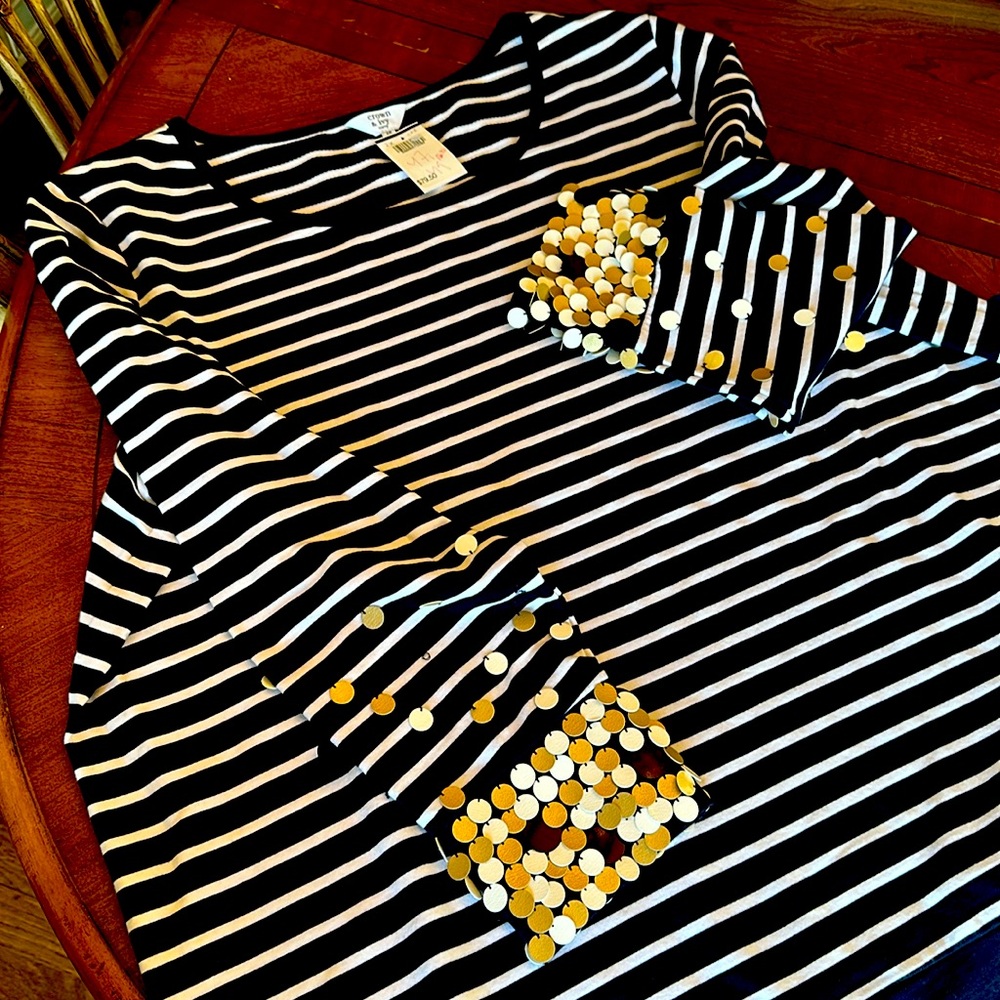 Navy and white strip pull over